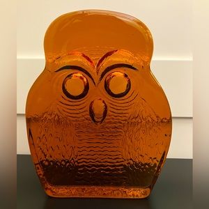 Vintage Mid-Century Blenko Amber Art Glass Owl Pattern